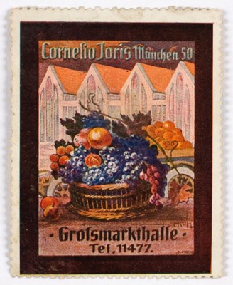 Werbemarke des Fruchtgroßhändlers Cornelio Joris, München, um 1920, Papier | © Münchner Stadtmuseum