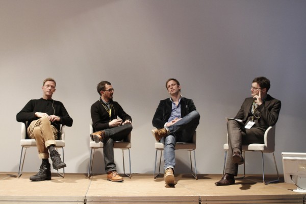 Diskussionsrunde "Trend Research" mit Gert van de Keuken (Trend Union), Tobias Mayer (Airbus), Nick Sohnemann (TrendONE), Andreas Ruby (Moderator) | © ap35, Daniel Grund