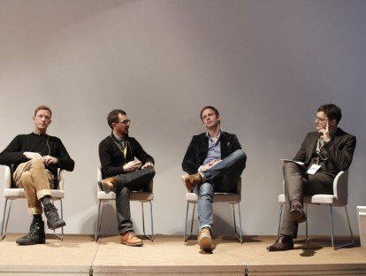 Diskussionsrunde "Trend Research" mit Gert van de Keuken (Trend Union), Tobias Mayer (Airbus), Nick Sohnemann (TrendONE), Andreas Ruby (Moderator) | © ap35, Daniel Grund