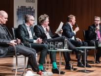 Das Podium: v.l.n.r.: Herwig Spiegl, Alain Thierstein, Boris Schade-Bünsow, Sascha Zander, David Christmann