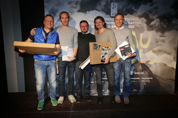 Snowboard Herren: 1. Platz Armin Tittel, 2. Platz Agilolf Bachner, 3. Platz Markus Bamann, 4. Platz Michael Kunz, 5. Platz Klaus Erhard