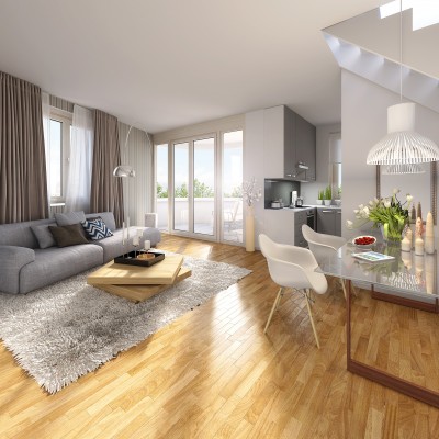 Visualisierung 3-Zimmer-Wohnung mit Loggia und Dachterrasse
