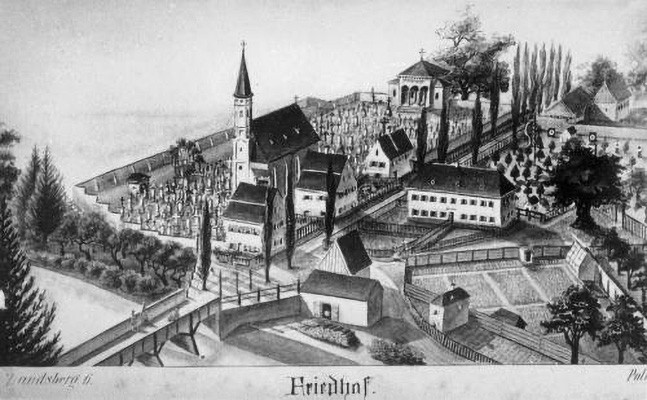 Historisches Bild zur Dreifaltigkeitskirche mit Friedhof