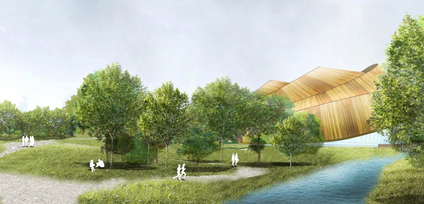 Blick von der Fußgängerbrücke über dem Eisbach © SBA Architektur und Städtebau