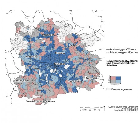 Bevölkerungsentwicklung 2011-2014 kombiniert mit Erreichbarkeit