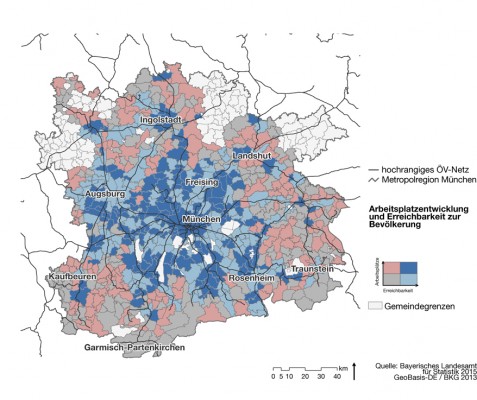 Arbeitsplatzentwicklung 2011-2014 kombiniert mit Erreichbarkeit