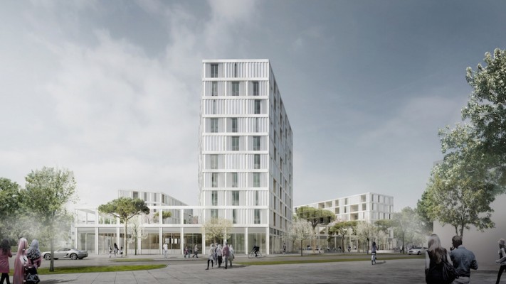 Entwurf des 1. Preisträgers: Allmann Sattler Wappner GmbH, München, mit realgrün Landschaftsarchitekten, München; © Münchenbau Bauträger GmbH