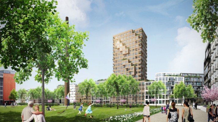 Mittelpunkt des neuen Quartiers wird ein 1,8 Hektar großer Park, von dem aus sich ein Netz aus Grün- und Freiflächen durch das Gebiet spannt. Vereinzelt sollen 60 bis 80 Meter hohe Hochhäuser städtebauliche Akzente setzen. © Steidle Architekten