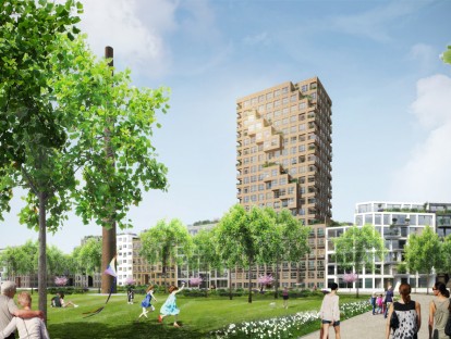 Mittelpunkt des neuen Quartiers wird ein 1,8 Hektar großer Park, von dem aus sich ein Netz aus Grün- und Freiflächen durch das Gebiet spannt. Vereinzelt sollen 60 bis 80 Meter hohe Hochhäuser städtebauliche Akzente setzen. © Steidle Architekten