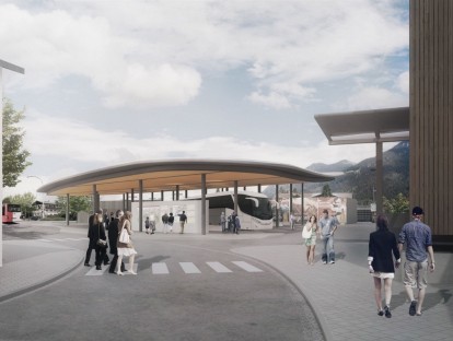 1. Preis, Blick auf den Busbahnhof von Süden, © Fischer & Gibbesch Architekten