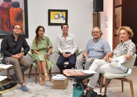 Talkrunde beim Auftakt der "MangMauritz-Gespräche": Thomas Mang, Jasmin Khezri, Stefan Mauritz, Oliver Holy und Barbara Friedrich (v.l.n.r.). Foto: Eleana Hegerich