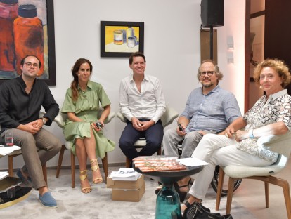 Talkrunde beim Auftakt der "MangMauritz-Gespräche": Thomas Mang, Jasmin Khezri, Stefan Mauritz, Oliver Holy und Barbara Friedrich (v.l.n.r.). Foto: Eleana Hegerich