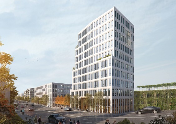 Gewinner 1. Preis: Markanter Auftakt des Quartiers wird ein ca. 40 Meter hoher Büroturm mit begrüntem Parkhaus. © ATP/Sontowski & Partner Group