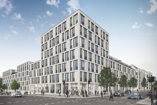 Im Quartier Paseo Carré in München-Pasing entstehen unterschiedliche Wohnformen und flexible Büroflächen. © M-CONCEPT Real Estate
