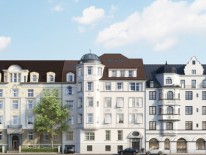Blick in die Zukunft: das denkmalgeschützte Jugendstilensemble Stadtpalais Widenmayer nach seiner Revitalisierung. © Eisbach Palais Projektgesellschaft mbH