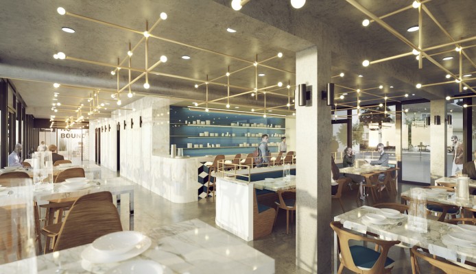 Das hauseigene Restaurant. Rendering: Yes Architecture