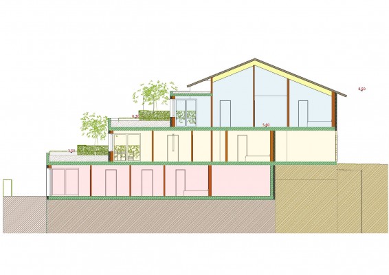 Grundrissbeispiel eines terrassierten 3-geschossigen Hauses von Dietfried Gruber