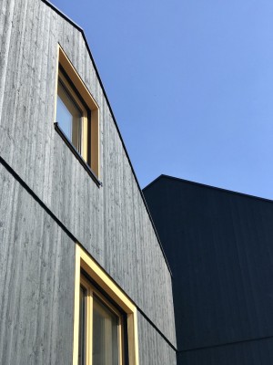Drei elegante Holzhäuser