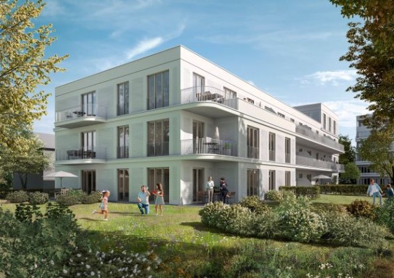 Das Wohnbauprojekt "Zuhause am Park - Neue Mitte Gröbenzell" liegt direkt an der S-Bahnstation und verbindet Wohnen im Grünen mit Nähe zur Stadt. Architekturbüro: NVO Architekten und Stadtplaner.