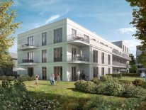 Das Wohnbauprojekt "Zuhause am Park - Neue Mitte Gröbenzell" liegt direkt an der S-Bahnstation und verbindet Wohnen im Grünen mit Nähe zur Stadt. Architekturbüro: NVO Architekten und Stadtplaner.