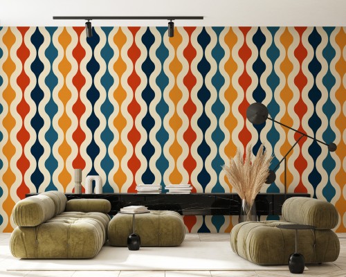Retro-Muster auf Tapete im Wohnzimmer
