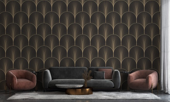 Tapete mit Art-Deco-Motiv im Wohnzimmer