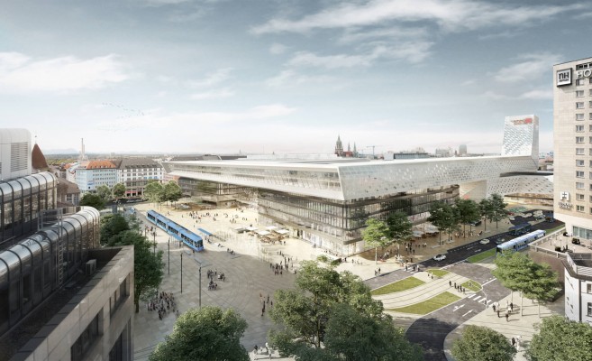 Der zukünftige Hauptbahnhof (Rendering © AuerWeber)
