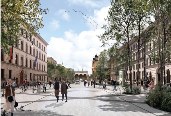 Ebenfalls von Michel Desvigne Paysagistes: Ludwigstrasse aus Richtung Oskar-von-Miller-Ring