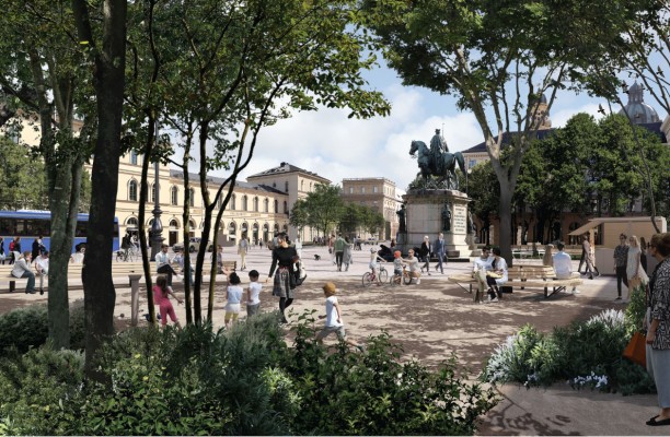 Visualisierung des 1. Preisträgers: Ludwigstraße am Reiterdenkmal für Ludwig I