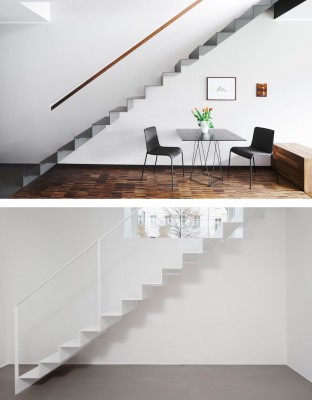 Faltwerktreppe von spitzbart treppen - Nachhaltig durch hohe Festigkeit, wenig Material & einfache Umgestaltung durch Lackierung - weiße Treppe Interior Design Studio BvdL, Foto @ Ludger Paffrath