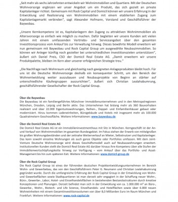 2. Teil der PM von zum Projekt THE ONE von der Deutsche Wohnvorsorge, gegründet durch die Baywobau, Rock Capital Group und Domicil Real Estate AG